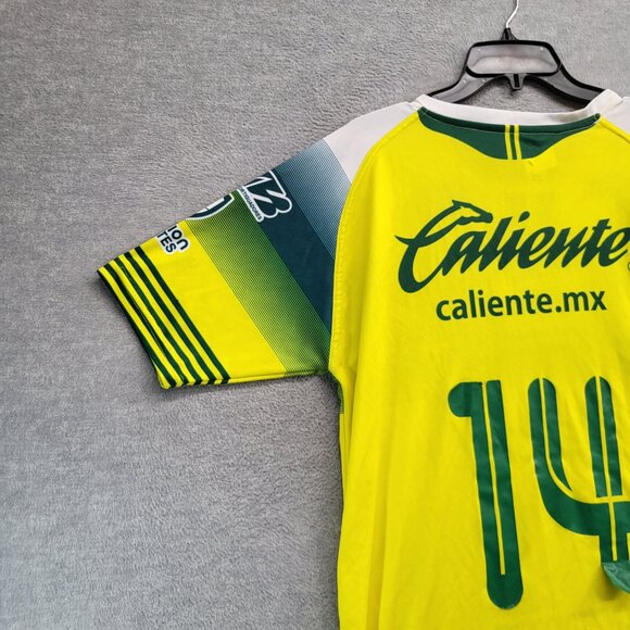 Leon Men Soccer Away Jersey Large Yellow‎ Striped Ciudad Maderas Crew Neck - Picture 9 of 9